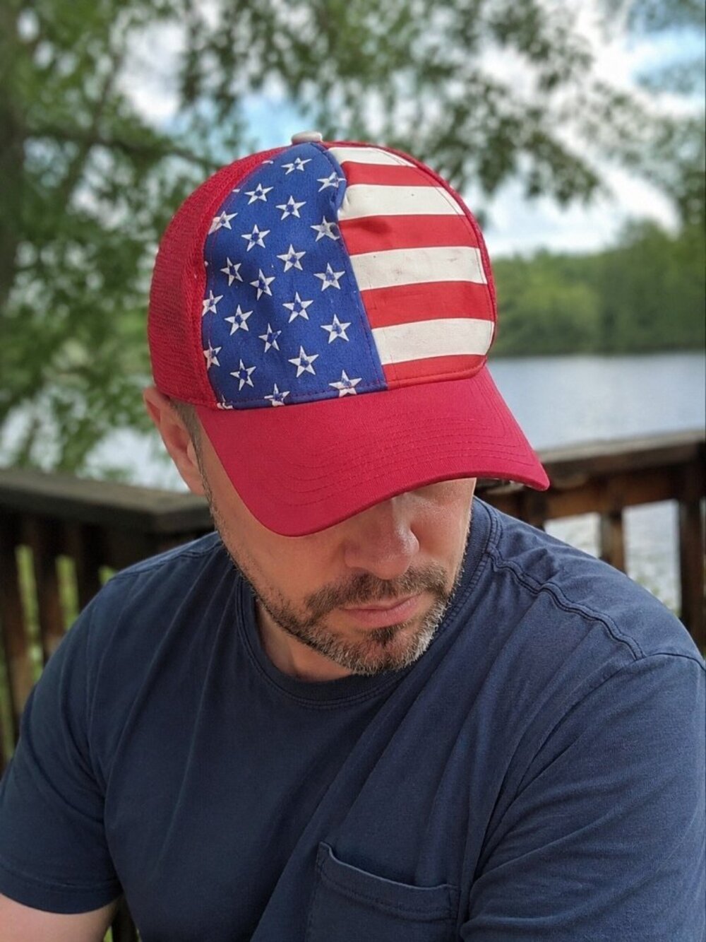 Stars and Stripes Trucker Hat Cap Snapback Wembley USA Flag Patriotic Red White